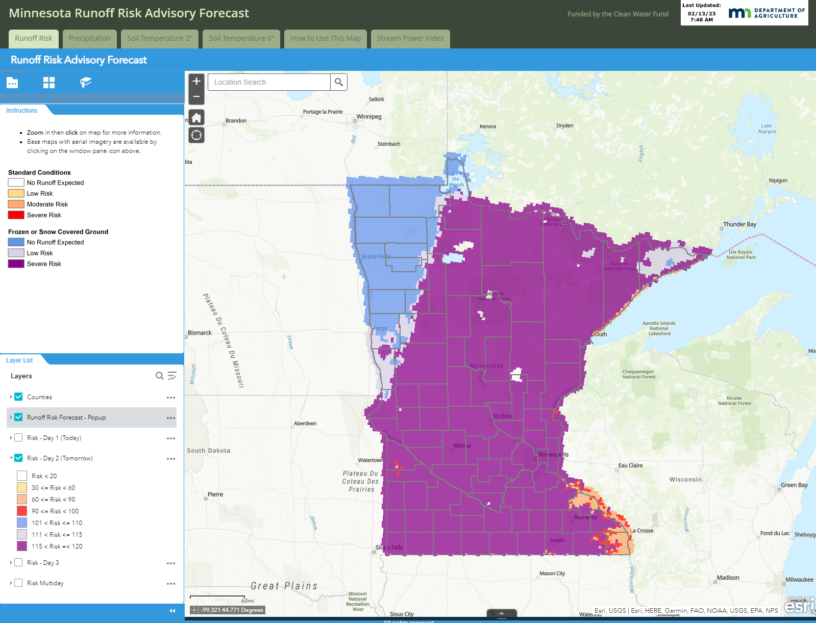 Minnesota Runoff Risk tool hosted by the Minnesota Department of Agriculture